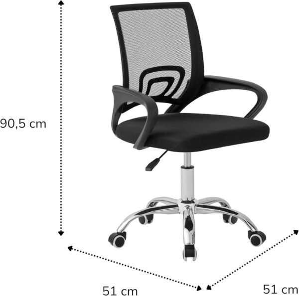 Cadeira de Escritório Secretária Giratória com Encosto Arco Confortável em Malha Respirável, Preta, Base Cromada, 5 Rodinhas, Home Office - Imagem 3