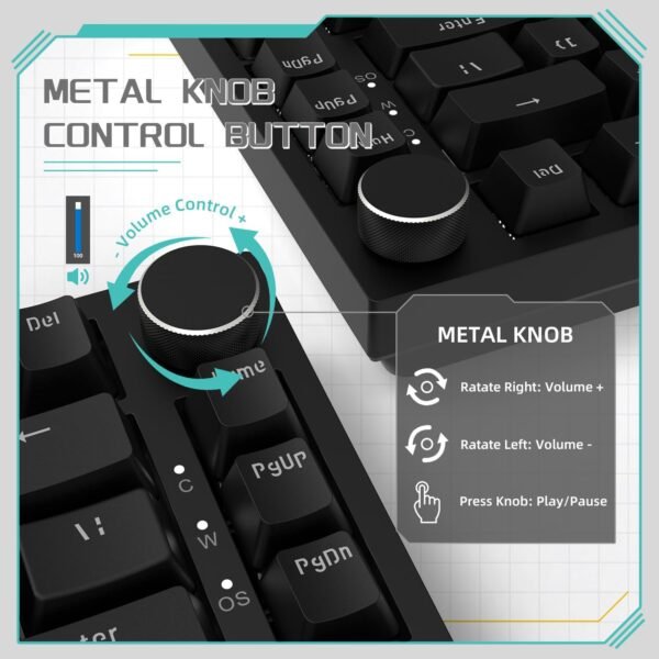 Attack Shark AK820 Teclado mecânico 75% hot-swappable, botão rotativo, USB-C, gasket com 5 camadas antirruído, LED branco, switch vermelho linear,Compatível PC/Win/Mac (preto) - Imagem 3
