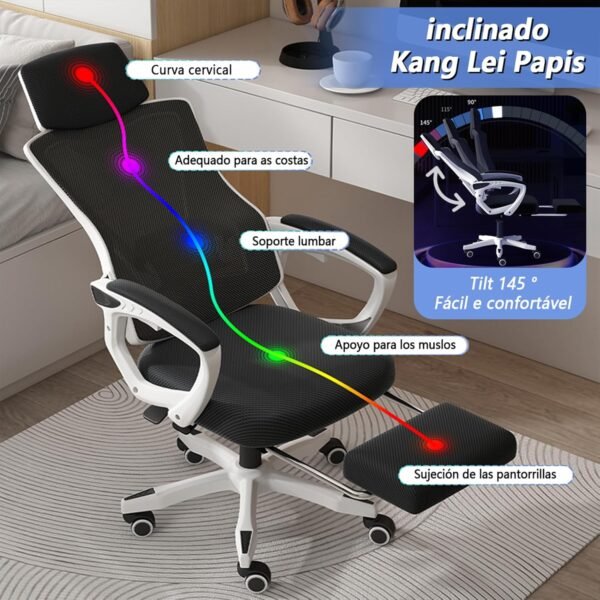 Cadeira de Escritório Ergonômica com Apoio para Pés, Encosto Reclinável, Assento Confortável, Design Moderno, Ideal para Home Office, Escritório e Gamer (Preto e branco) - Imagem 3