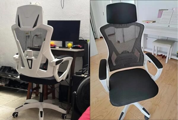 Cadeira de Escritório Ergonômica com Apoio para Pés, Encosto Reclinável, Assento Confortável, Design Moderno, Ideal para Home Office, Escritório e Gamer (Preto e branco) - Imagem 4