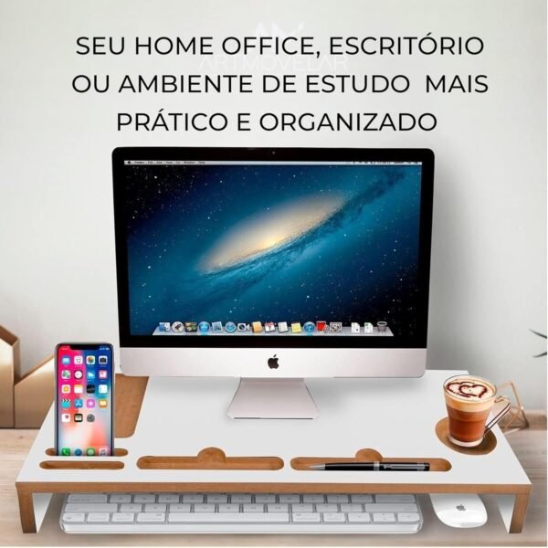 ArtMovelar - Mesa Base para Monitor - Suporte para Computador com Apoio para Objetos - Suporte de Monitor e TV, Organizador de Mesa, Home Office - Branco - Imagem 5