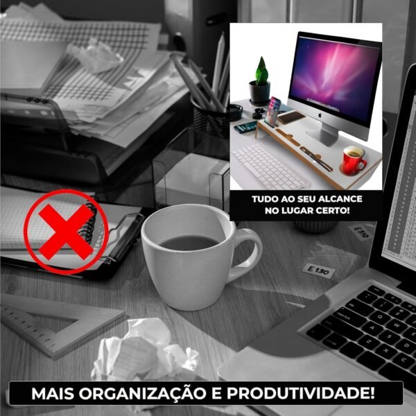 ArtMovelar - Mesa Base para Monitor - Suporte para Computador com Apoio para Objetos - Suporte de Monitor e TV, Organizador de Mesa, Home Office - Branco - Imagem 6