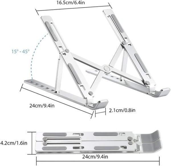 Suporte para Notebook de Aluminio Ajustável Dobrável Portatil Metal Resistente Reforçado altura regulavel compativel ate 15.6 polegadas Regulavel Ergonomico AlphaDomus - Imagem 6