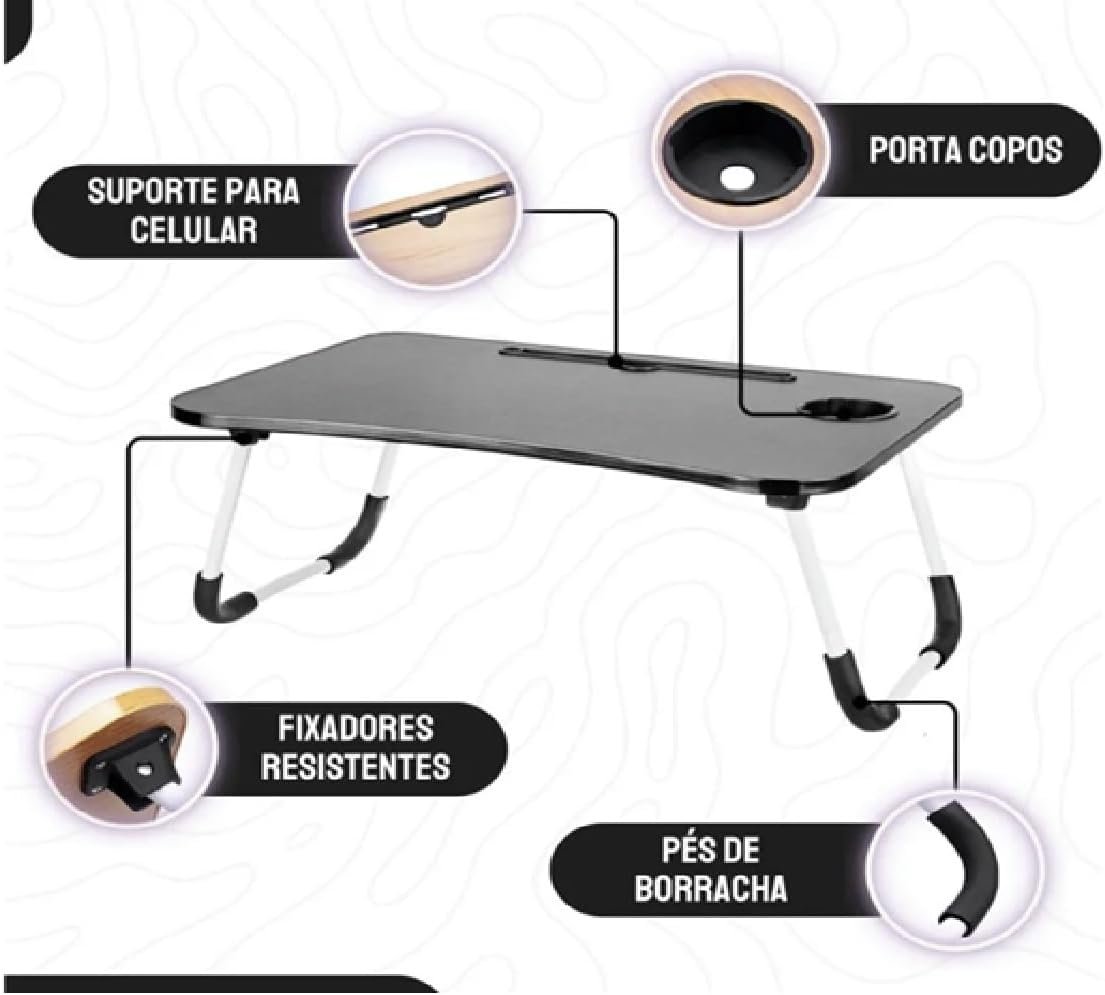 Mesa Mesinha Dobrável Portátil Para Notebook, Laptop, Macbook, Tablet, Monitor, PC, Home Office, Estudo, Cama, Refeição, Sofá, Porta Copo, Resistente, Antideslizante, Leve, Prático (Note Até 15,6”). - Imagem 7
