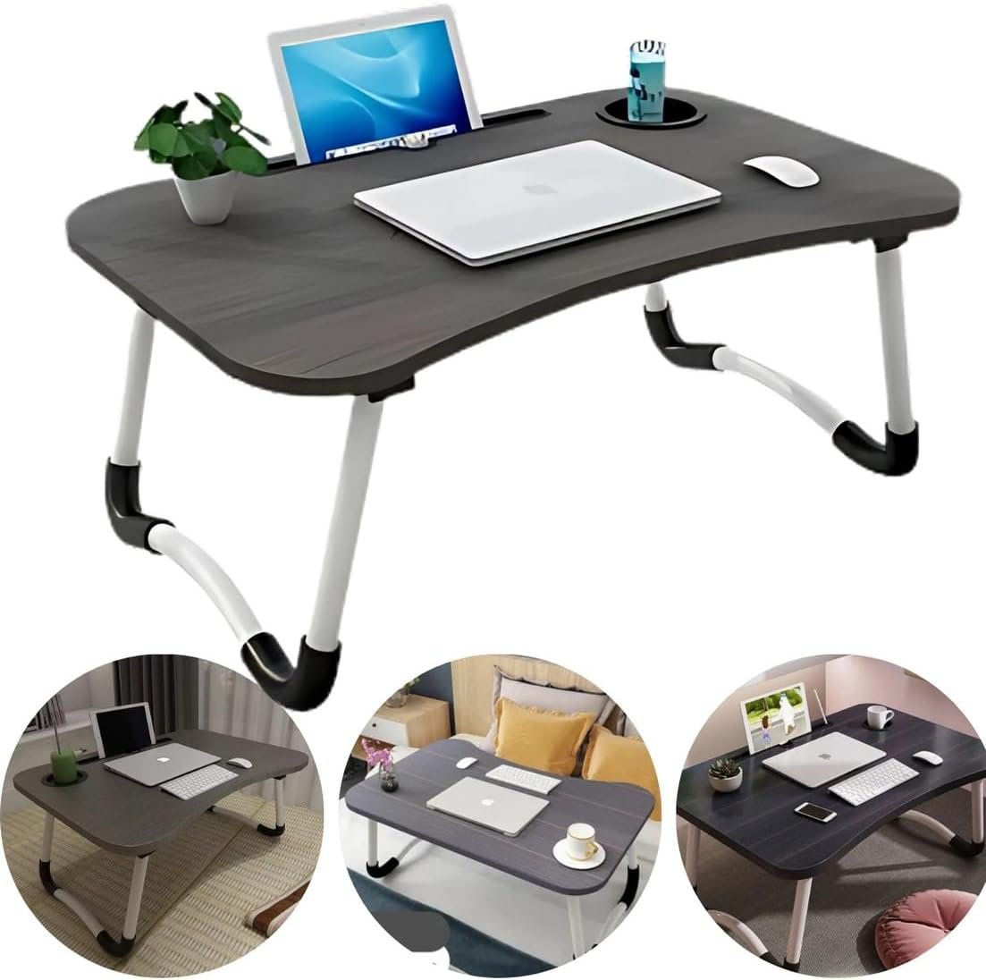 Mesa Mesinha Dobrável Portátil Para Notebook, Laptop, Macbook, Tablet, Monitor, PC, Home Office, Estudo, Cama, Refeição, Sofá, Porta Copo, Resistente, Antideslizante, Leve, Prático (Note Até 15,6”). - Imagem 9