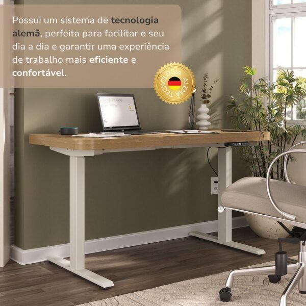 Mesa para Escritório com Regulagem de Altura Entrada Usb Ergonômica em Tamburato Olmo - Imagem 7