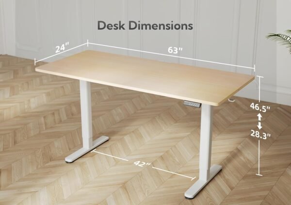YDN Mesa de pé elétrica, mesa de pé de 153 x 61 cm, altura ajustável, mesa de escritório em casa com placa de emenda, parte superior natural - Imagem 3