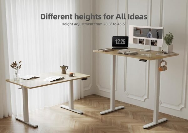 YDN Mesa de pé elétrica, mesa de pé de 153 x 61 cm, altura ajustável, mesa de escritório em casa com placa de emenda, parte superior natural - Imagem 4