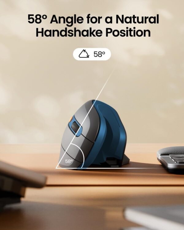 LuolaProject Mouse ergonômico, mouse vertical sem fio de 2,4 g, mouse Ergo com clique mudo, mouse recarregável USB-C para Windows, Mac OS, PC/notebook/laptop (sem fio de 2,4 GHz) - Imagem 4