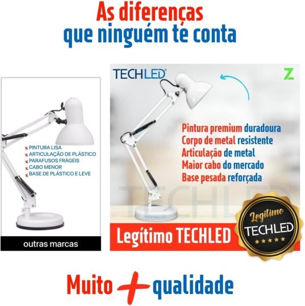 Luminaria pixar Mesa Articulada Escritorio regulavel Leitura Base metal Articulavel Branca - Imagem 3