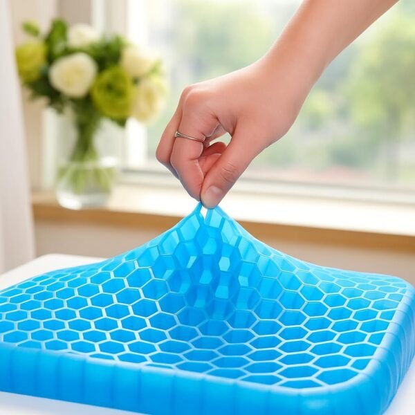 Almofada Gel Ortopédica para Assento, Design Colmeia, Suporte até 100kg, AzulOrtopédica Anatomica,Coluna,Cóccix,Acento,Nervo ciático,Dor nas costas,Cadeirante,Apoio lombar,Carro,Ergonômico,Lombar - Imagem 3