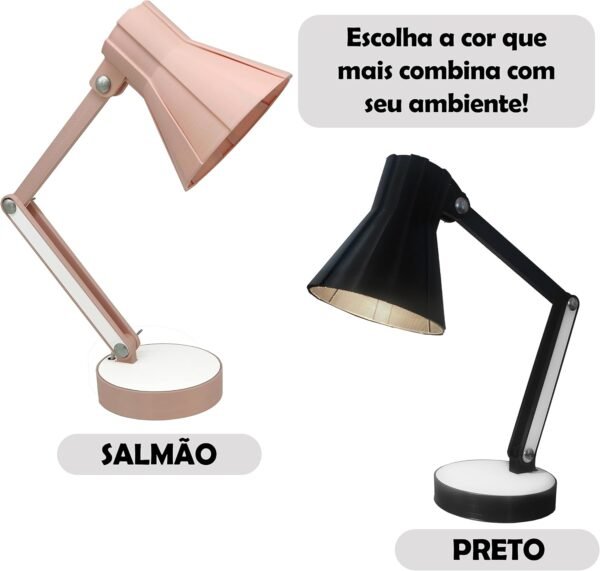 Luminária Abajur Articulada De Mesa Sala Quarto - Abajur Tipo Pixar Com Base (Salmao) - Imagem 4
