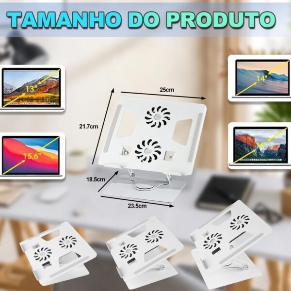 Suporte para Notebook e Tablet com Base Giratória 360° Dobrável e Ajustável (Preto), Base para Notebook com Cooler - Imagem 3
