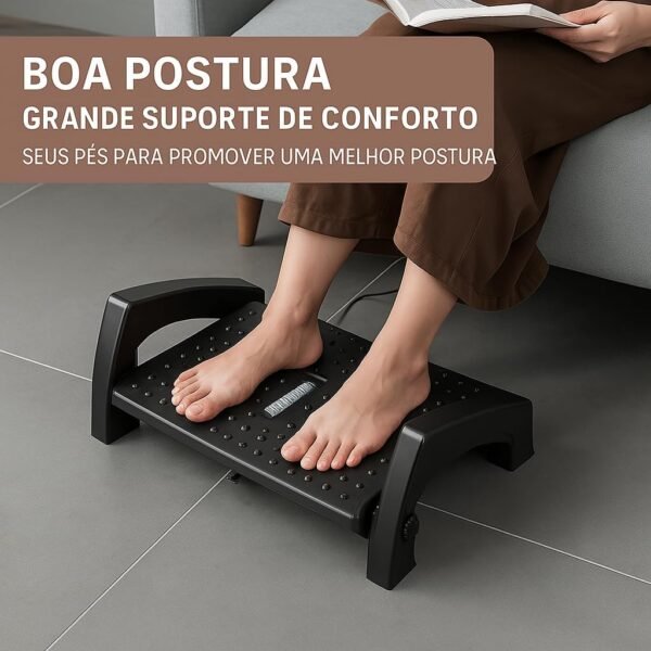 Banquinho Apoio para Pés Ergonômico - Lindo e Confortável – Suporte para os Pés Ajustável e Massageador Preto. Descanso para pés - Imagem 3