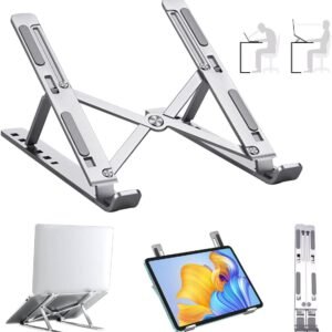 Suporte para Notebook e Tablet Linha Premium em Alumínio Dobrável e Ergonômico Para Desktop Portátil Ajustável em 6 Ângulos com Altura Regulável Leve Apoio Universal - Com estojo para armazenagem