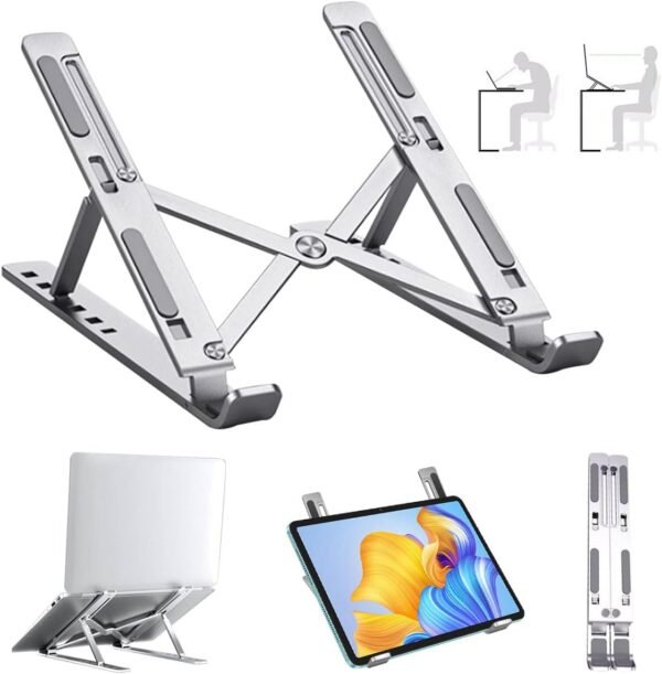 Suporte para Notebook e Tablet Linha Premium em Alumínio Dobrável e Ergonômico Para Desktop Portátil Ajustável em 6 Ângulos com Altura Regulável Leve Apoio Universal - Com estojo para armazenagem