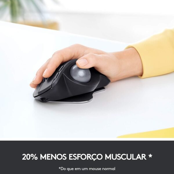 Mouse sem fio Logitech Trackball MX Ergo com Ajuste de Ângulo, Conexão USB Unifying ou Bluetooth com Easy-Switch para até 3 dispositivos e Bateria Recarregável - Imagem 3
