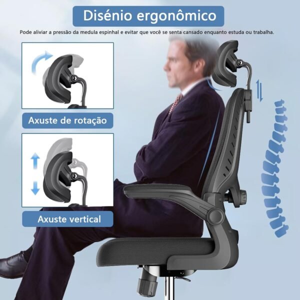 Cadeira de Escritório Ergonômica com Encosto Ajustável, Apoio de Cabeça, Suporte Lombar, Assento Confortável, Ideal para Home Office, Design Moderno e Durável (Preto) - Imagem 4