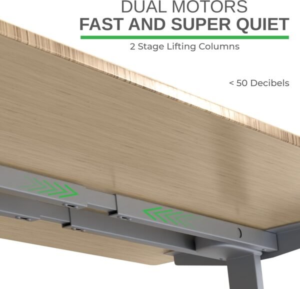 Rise Up Mesa elétrica com motor duplo 122 x 76 cm, mesa de bambu natural, ergonômica, com altura ajustável, sentada, em pé, escritório, mesa de computador, motorizada, moderna, pequena - Imagem 6
