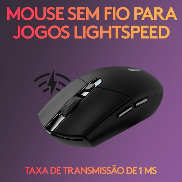 Mouse Gamer Sem Fio Logitech G305 LIGHTSPEED com 6 Botões Programáveis e Até 12.000 DPI - Preto - Imagem 3