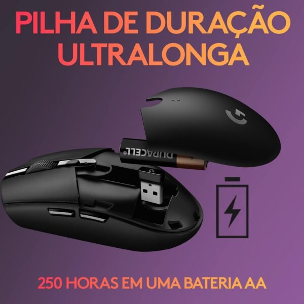 Mouse Gamer Sem Fio Logitech G305 LIGHTSPEED com 6 Botões Programáveis e Até 12.000 DPI - Preto - Imagem 4