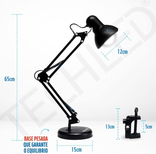 Luminária Articulada De Mesa Abajur Tipo Pixar Com Base E Garra (Preto) - Imagem 6