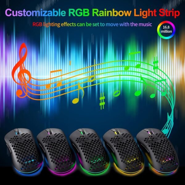 Mouse Gamer TMKB Falcon M1SE Ultraleve Honeycomb, sensor óptico de 12800DPI de alta precisão, 6 botões programáveis, RGB personalizável, mouse ergonômico para jogos com fio - preto fosco - Imagem 4
