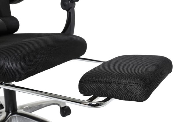 Cadeira de escritório de malha com apoio para os pés, cadeira de mesa ergonômica com apoio lombar, confortável, encosto de ângulo multi-inclinado, encosto de cabeça, preta - Imagem 7
