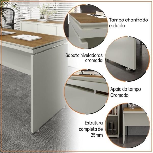VIA NOSSA - Mesa de Escritório 160cm com Tampo Duplo Oslo Cor:fendi e Freijó - Imagem 3