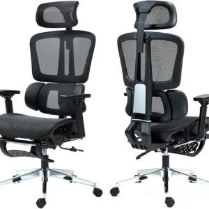 Cadeira de Escritório Ergonômica Premium, Encosto Reclinável, Apoio Lombar e Cabeça Ajustáveis, Assento em Malha Respirável, Braços 3D, Ideal Home Office e Gamer, Preto
