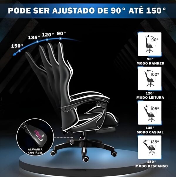 Cadeira Escritório Gamer Reclinável Ergonômica Profissional (Branco) - Imagem 6