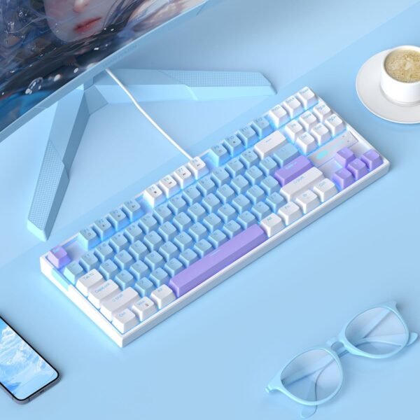 MageGee 75% Teclado mecânico para jogos com interruptor azul, teclado retroiluminado azul LED, teclado compacto TKL de 87 teclas para computador Windows Laptop PC Gamer - Azul/Branco - Imagem 8