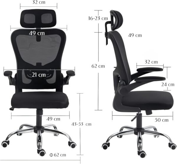 Cadeira de Escritório Ergonômica, Presidente Premium, C- Estofado Mesh - Giratória, Malha Respirável, Confortável, Mecanismo de Elevação e Inclinação, Rodinhas Silenciosas Pés em Aço Cromado. - Imagem 3