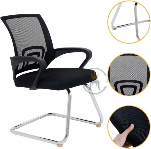 Kit 02 Cadeiras De Escritório Com Base Fixa Cadeiras Inc, Tela Mesh Respirável, Suporta até 120kgs, Base Cromada Anti-Risco, Ergonômica Preta - Imagem 3