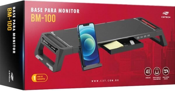 C3Tech Base para Monitor C3Tech BM-100BK, Preto, Possui Hub USB embutido com saídas 4 x USB 2.0, Apoie Monitor, Notebook, Impressora, TV, Console - Imagem 4