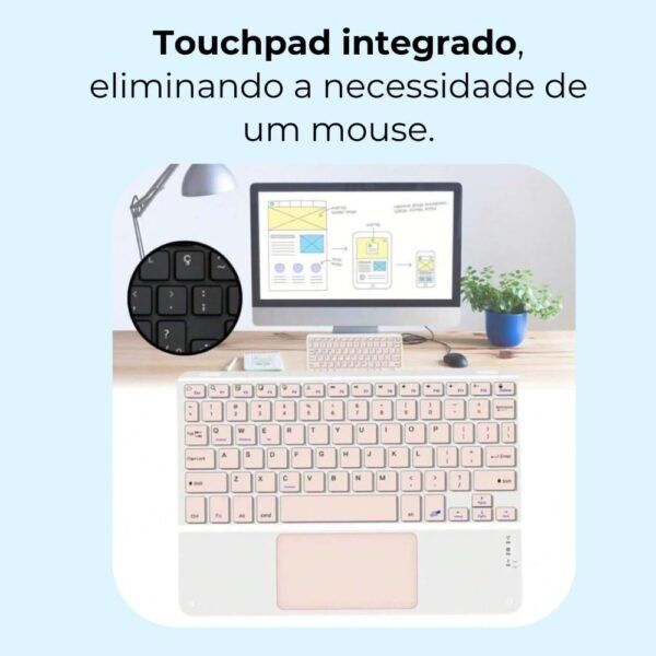 Teclado Sem Fio Bluetooth com TouchPad - Compacto, Ergonômico, Recarga Rápida, Ideal para Notebook e Smart TV (Branco) - Imagem 3