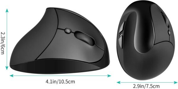 AURTEC Mouse vertical, mouse ergonômico sem fio recarregável de 2,4 G com receptor USB, 6 botões e 3 DPI ajustáveis 800/1200/1600, preto - Imagem 6