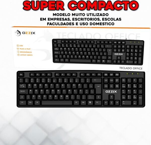 Teclado com Fio USB Teclas Silenciosas e Macias Layout ABNT2 Ergonômico e Confortável em Português Compatível com PC Notebook Consoles - OT100 Ozzix - Imagem 3