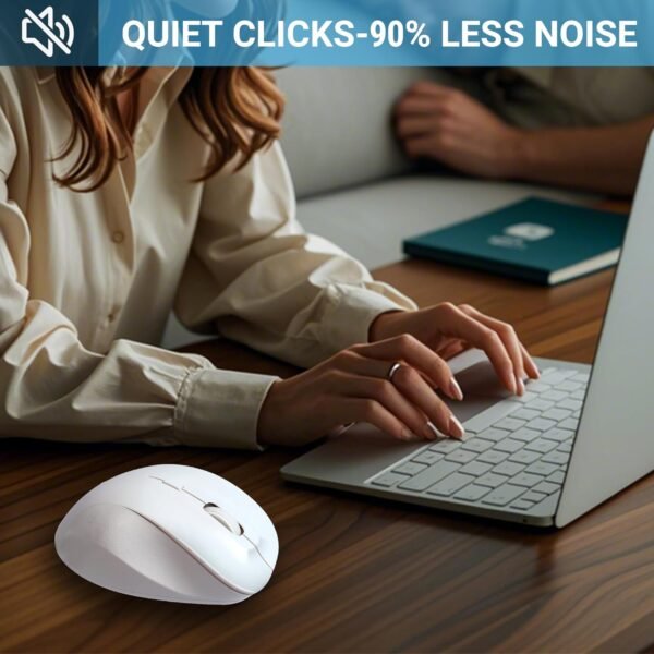KUYHRF Mouse sem fio, mouse óptico ergonômico de 2,4 G, 5 botões, DPI ajustável, mouse de computador USB para laptop, PC, computador, Chromebook, notebook (branco) - Imagem 4