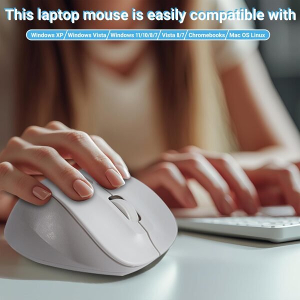 KUYHRF Mouse sem fio, mouse óptico ergonômico de 2,4 G, 5 botões, DPI ajustável, mouse de computador USB para laptop, PC, computador, Chromebook, notebook (branco) - Imagem 5