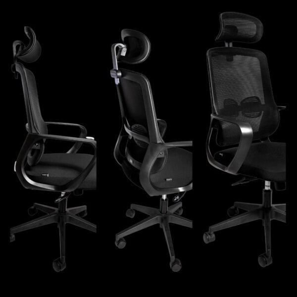 Cadeira de Escritório ELORIA Presidente, Ergonômica, Giratória com Apoio de Cabeça, Mesh Preto - Imagem 3