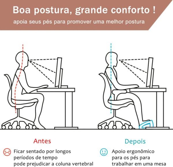 Banquinho Apoio Massageador Para Pés Embaixo Da Mesa Com Altura Ajustável Em 6 Posições Ergonômico Rodas De Massagem Banquinho De Vaso Sanitário Preto - Imagem 4
