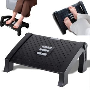 Banquinho Apoio Para Os Pés Embaixo Da Mesa Com Altura Ajustável Em 6 Posições Ergonômico Com Rodas De Massagem Descanso Para Os Pés – Pink Bazar