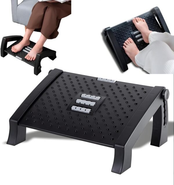 Banquinho Apoio Para Os Pés Embaixo Da Mesa Com Altura Ajustável Em 6 Posições Ergonômico Com Rodas De Massagem Descanso Para Os Pés – Pink Bazar