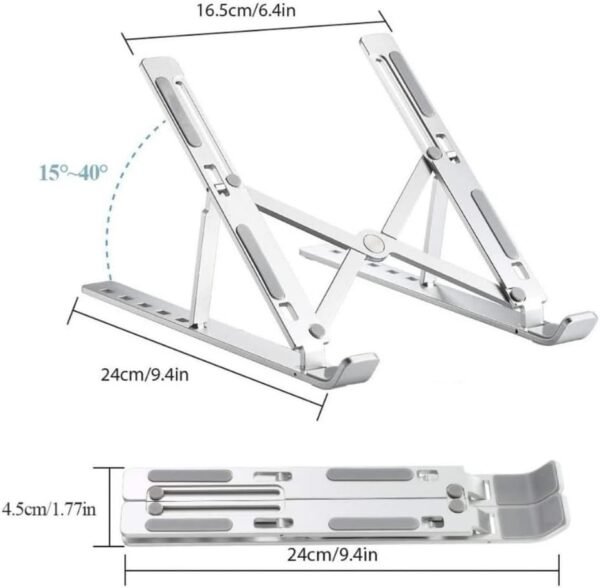 Suporte para Notebook e Tablet em Alumínio Dobrável e Ergonômico Para Desktop Portátil Ajustável em 6 Ângulos com Altura Regulável Premium - Imagem 3