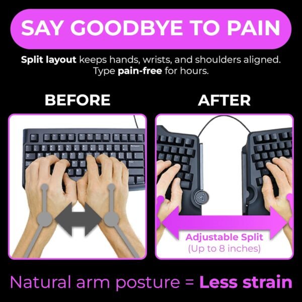 Teclado mecânico ergonômico Cloud Nine C989M – Interruptores marrons Cherry MX – Retroiluminação LED RGB com USB – Tabuleiro Ergo Split com Macro para PC, Full-Size Keyboard - Imagem 3