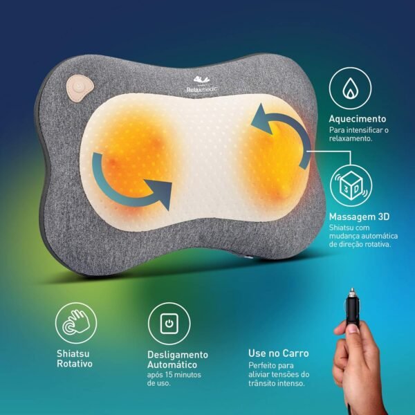 Almofada Massageadora Profissional Shiatsu Lombar Smart - Para Costas e Pescoço - Relamedic - Imagem 3