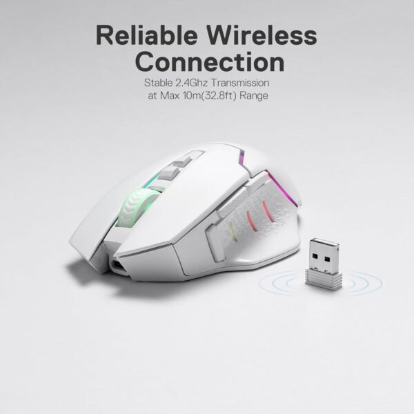 Redragon Mouse para jogos M690 PRO sem fio, 8000 DPI com fio/sem fio com chave de disparo rápido, 8 botões macro, design ergonômico para PC/Mac/laptop, branco - Imagem 4