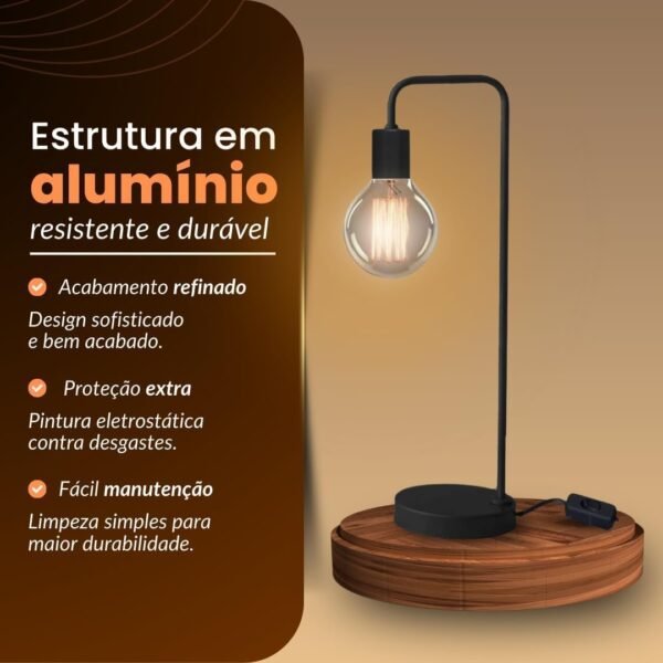 Abajur Sala Quarto Luminária De Mesa Industrial Retro (Bivolt) (Cobre) - Imagem 3