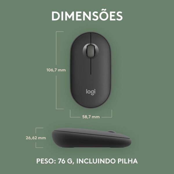 Mouse sem fio Logitech Pebble 2 M350s com Clique Silencioso, Design Slim Ambidestro, Conexão Bluetooth e Pilha Inclusa - Grafite - Imagem 8